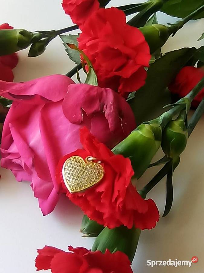 Zawieszka serce srebrna 925 pozłacana cyrkonie Warszawa