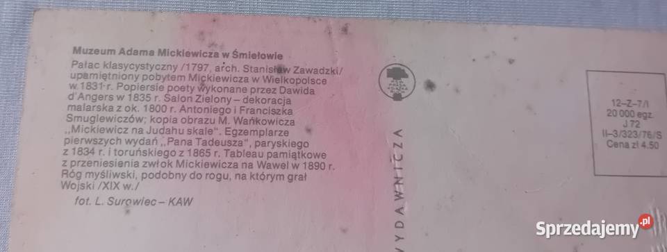 Pocztówka Muzeum Adama Mickiewicza w Śmiełowie wielkopolskie Koźminek sprzedam