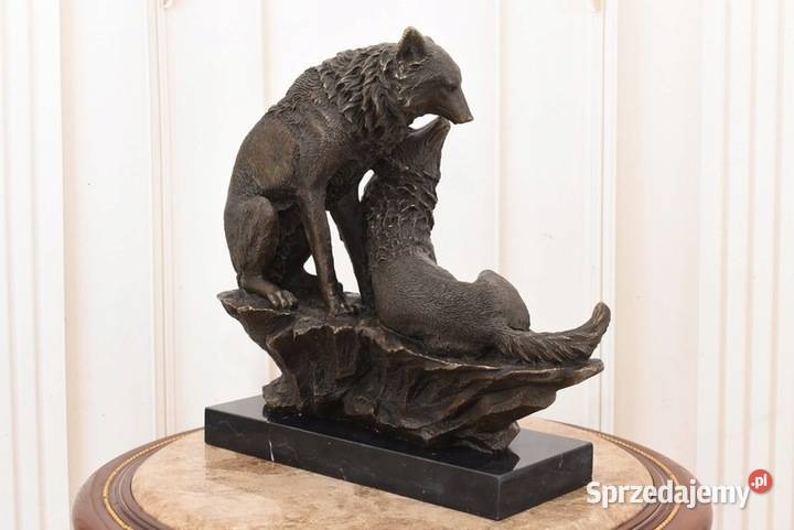 Dwa Wilki z Brązu Wilk Wilczyca Figura Rzeźba z Kraków