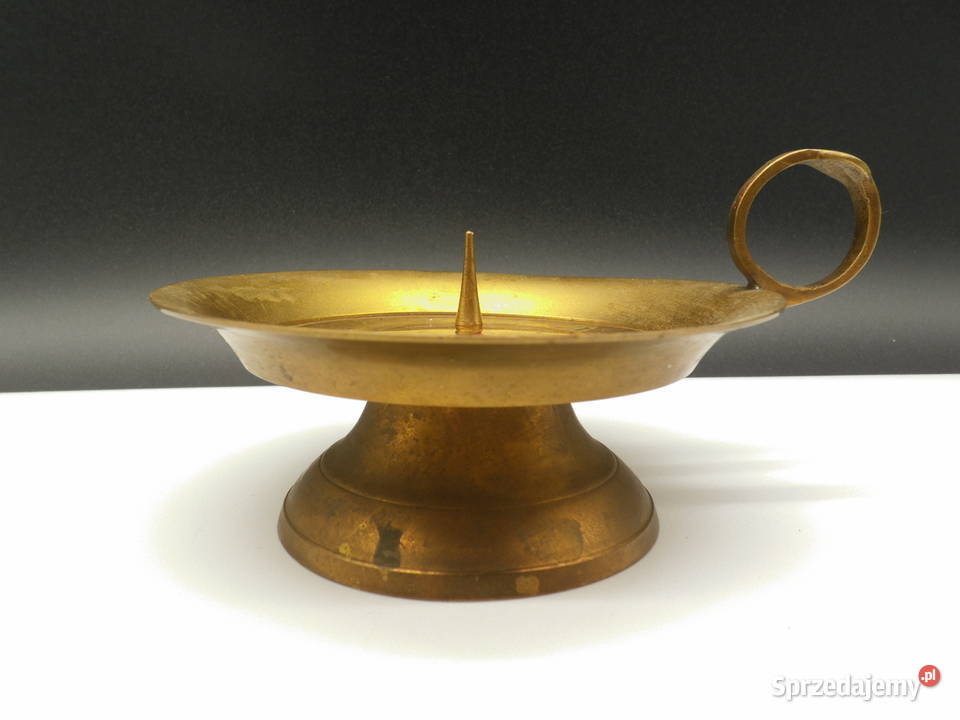 Świecznik z Uchem Kaganek Mosiężny stary MASSIV wielkopolskie