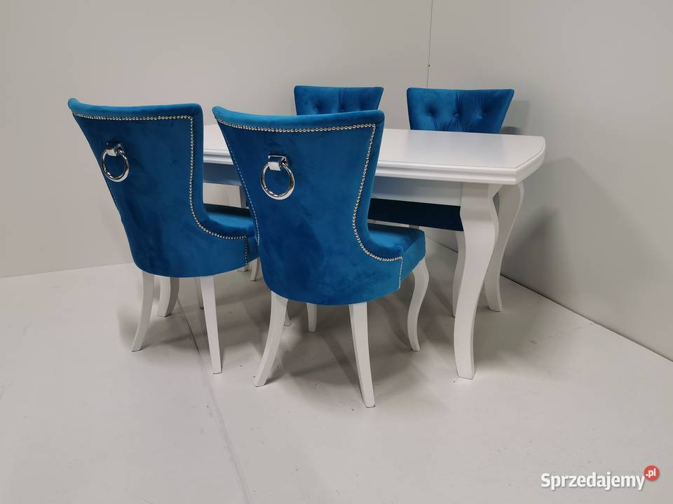 Piękne krzesło tapicerowane DUBAI BLUE z kołatką srebrną