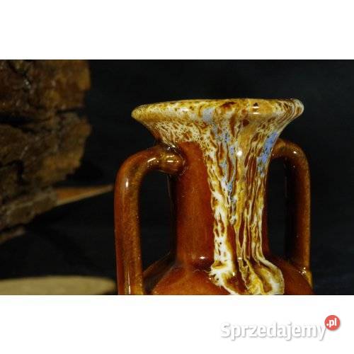 Ceramiczny wazonik amforka retro brązowy