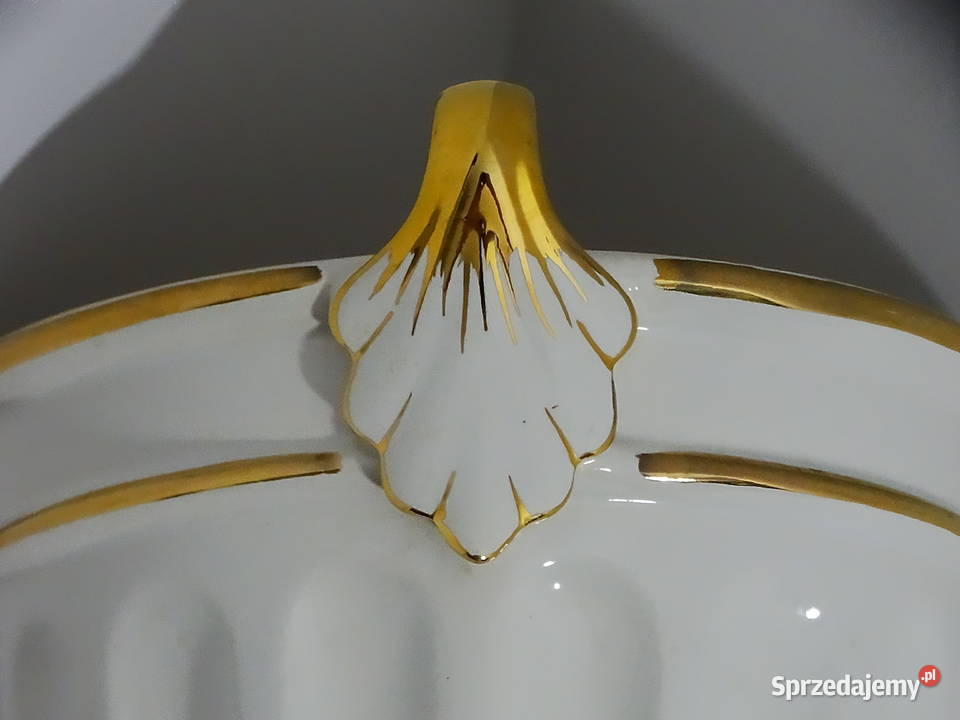 Wazon ceramiczny z uchwytami biały ze złotem