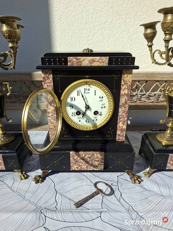 Kominkowy zegar marmurowy plus 2 kandelabry Rzeszów