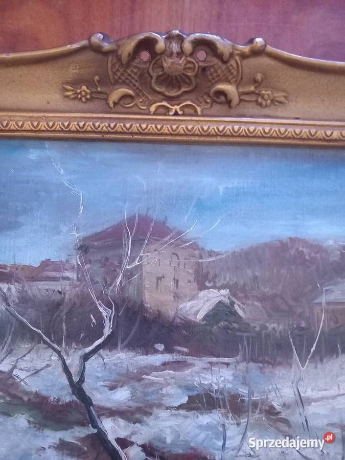 Obraz olejny zimowy pejzaż Warszawa