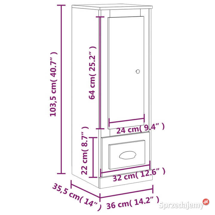 Szafka czarna 36x355x1035 materiał Warszawa