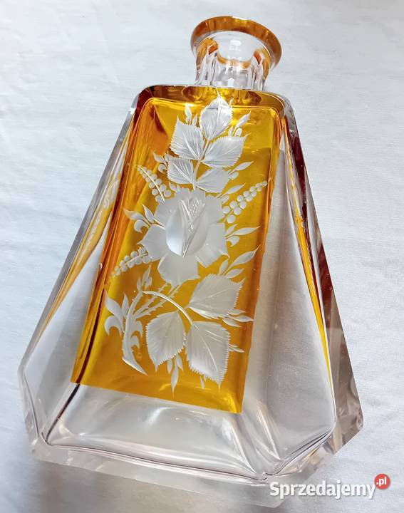 Karafka art deco lazurowana z kwiatowym szlifem Porcelana i szkło Koźminek sprzedam