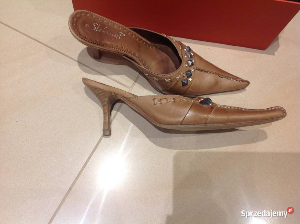 Klapki skórzane na szpilce Stefany P r 365 skóra Nowa Sól