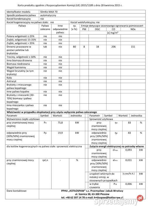 Kocioł SlimKo 70 kW zbiornik Kotłospaw KIPI kujawsko-pomorskie Golub-Dobrzyń sprzedam