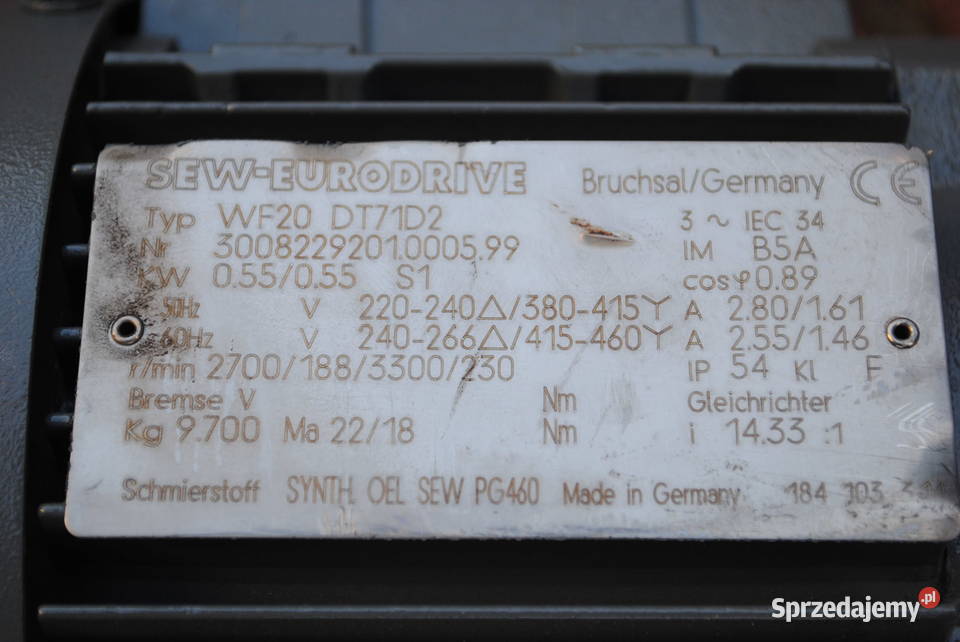 Motoreduktor kątowy 055kw 188obrmin Firmy SEW Kargowa