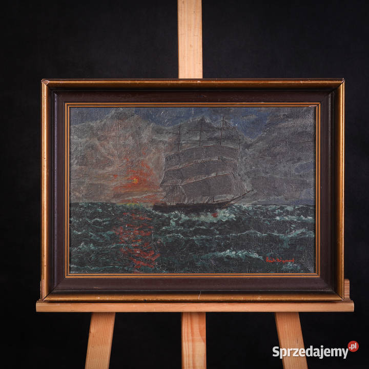 Artexpert Obraz Olejny Żaglowiec o Zachodzie zachodniopomorskie Dobrzany