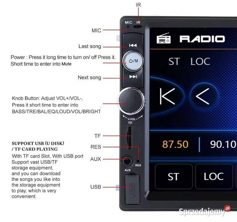 Radio samochodowe 7 dotykowe 2 din Bluetooth aux Wysoka