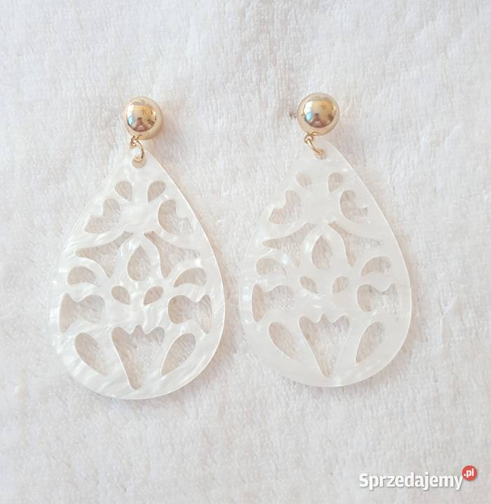 Nowe kolczyki białe duże łezki boho bohemian Kolczyki