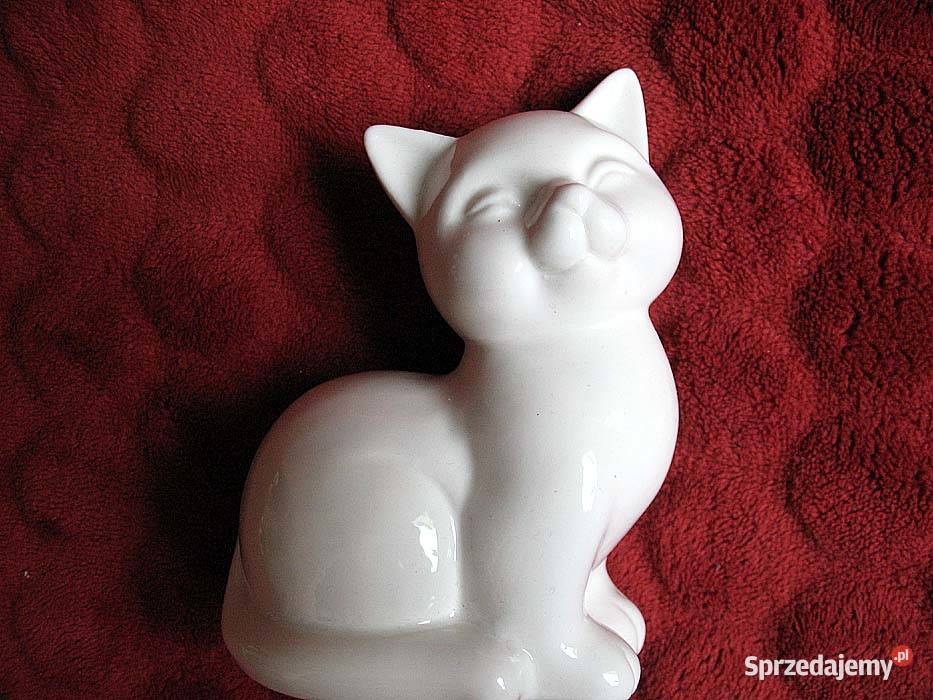 Kot biały kotek Figurka średnia porcelana 12 x 9 biały