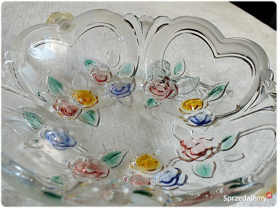 Patera szklana w kwiaty Szkło kryształowe lubuskie Żary sprzedam
