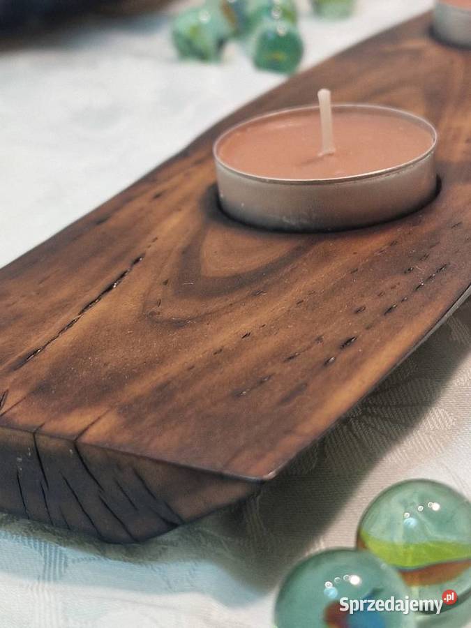 Świecznik drewniany bukowy Shou Sugi Ban Sępopol