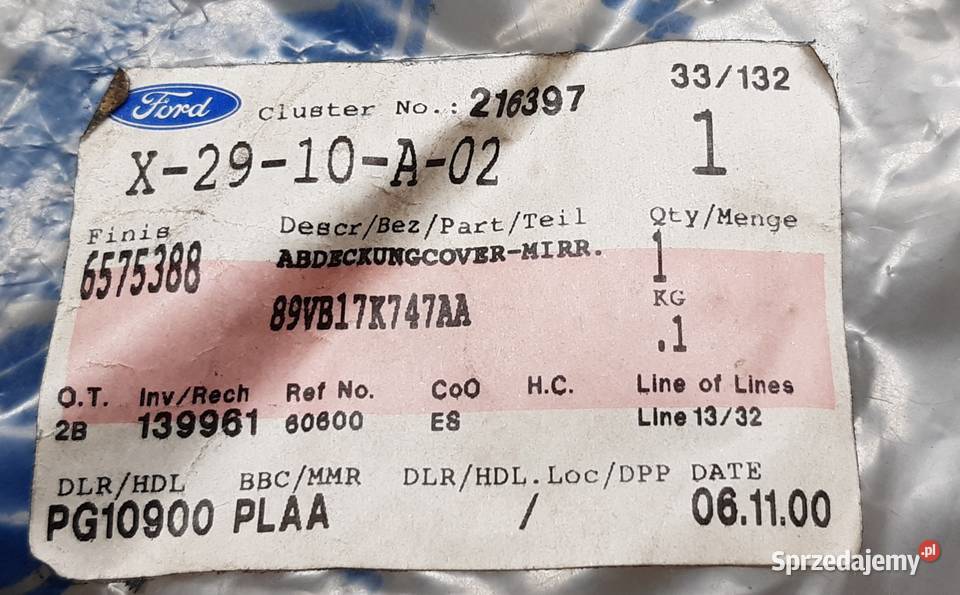 OBUDOWA POKRYCIE LUSTERKA FORD TRANSIT 9194 sprzedam