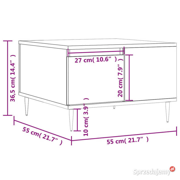 Stolik kawowy biały 55x55x365 materiał mazowieckie Warszawa