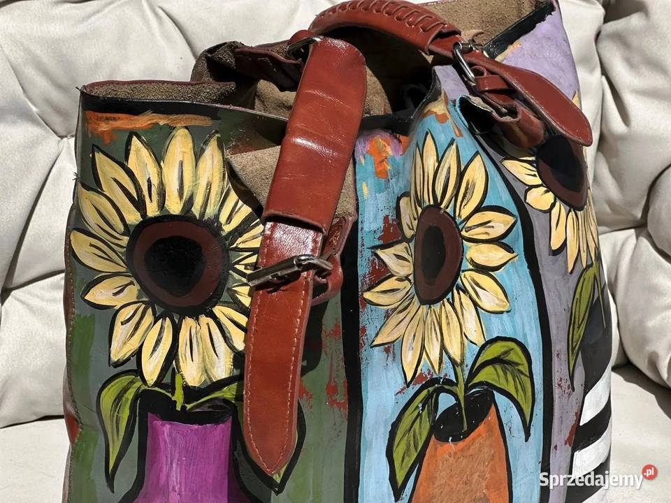 Duża skórzana szoperka ręcznie malowana Warszawa