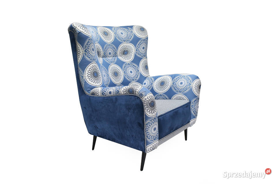 Fotel Uszak Kominkowy Patchwork Skandynawski Kazimierz Biskupi