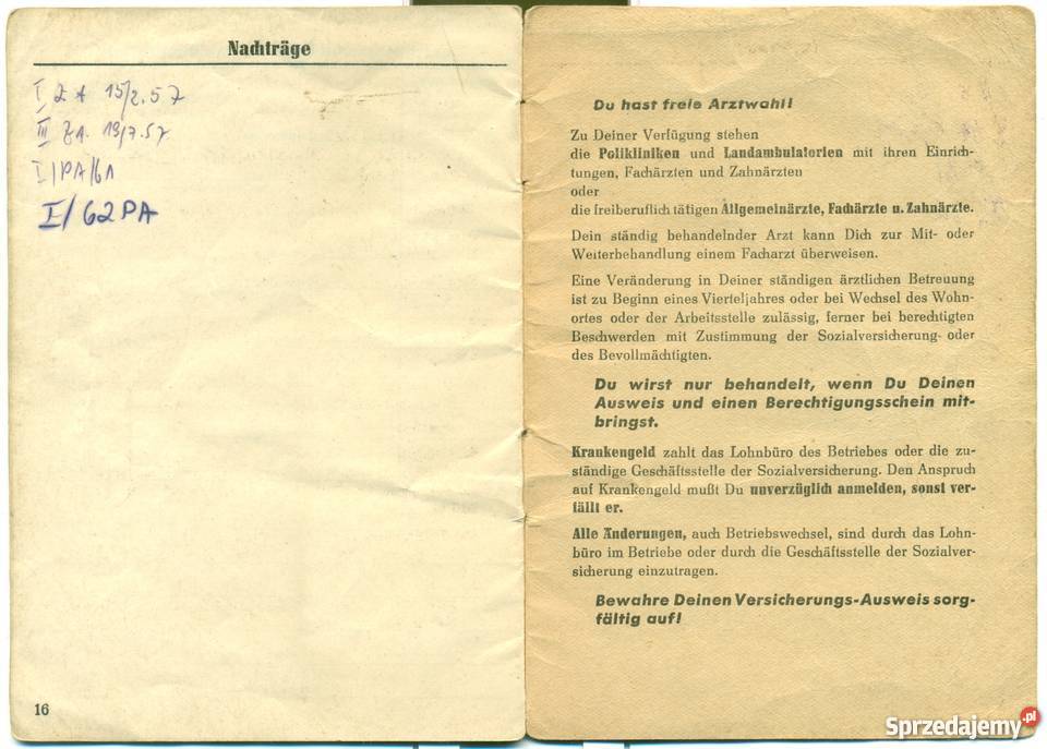 Sozialversicherung Versidherungs Ausweis Ostrów Wielkopolski