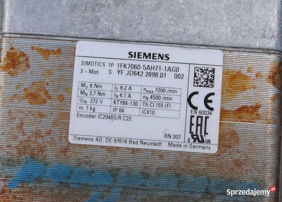 Silnik SERVOMOTOR 1FK70605AH71AG0 Siemens Pozostałe Kargowa