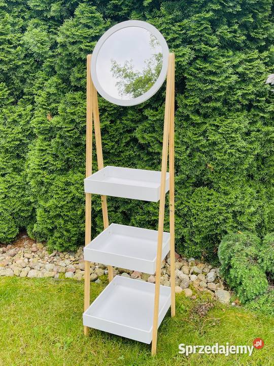 Regał bambusowy drabinka z półkami i lustrem
