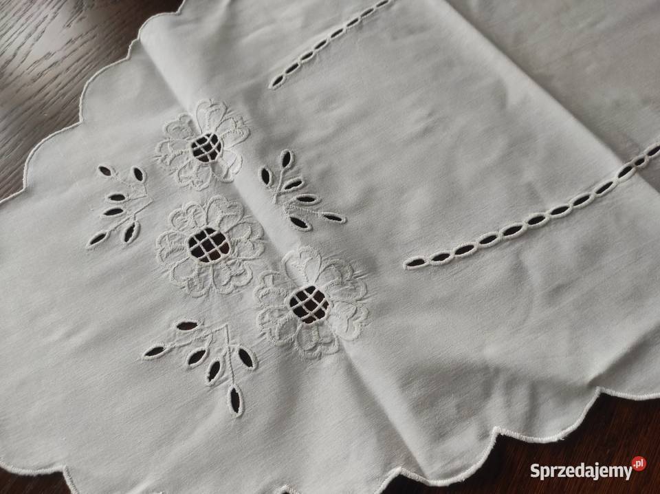 Bieżnik obrus bawełna haft Richelieu PRL podlaskie Białystok sprzedam