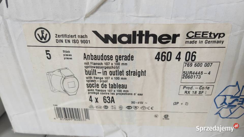 Gniazdo siłowe tablicowe 63A 4P Walther 460406 Elektryka i akcesoria Wyszków