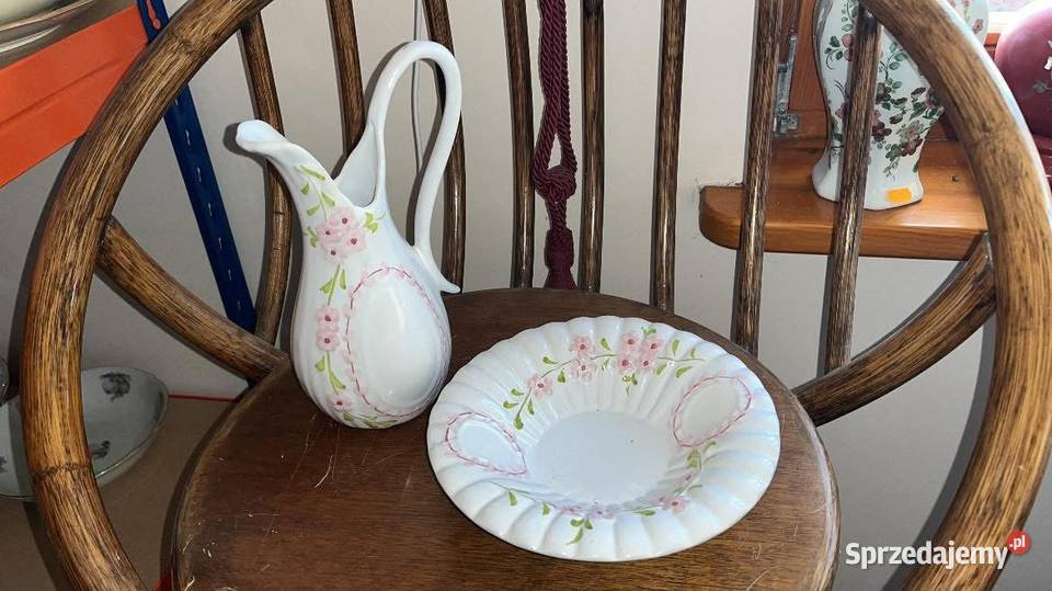 Misa i dzbanek Biała gruba porcelana z bukietem Gdańsk