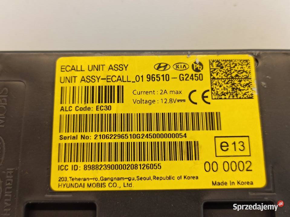 STEROWNIK POŁĄCZEŃ ALARMOWYCH IONIQ 96510G2450 Układ elektryczny, zapłon sprzedam