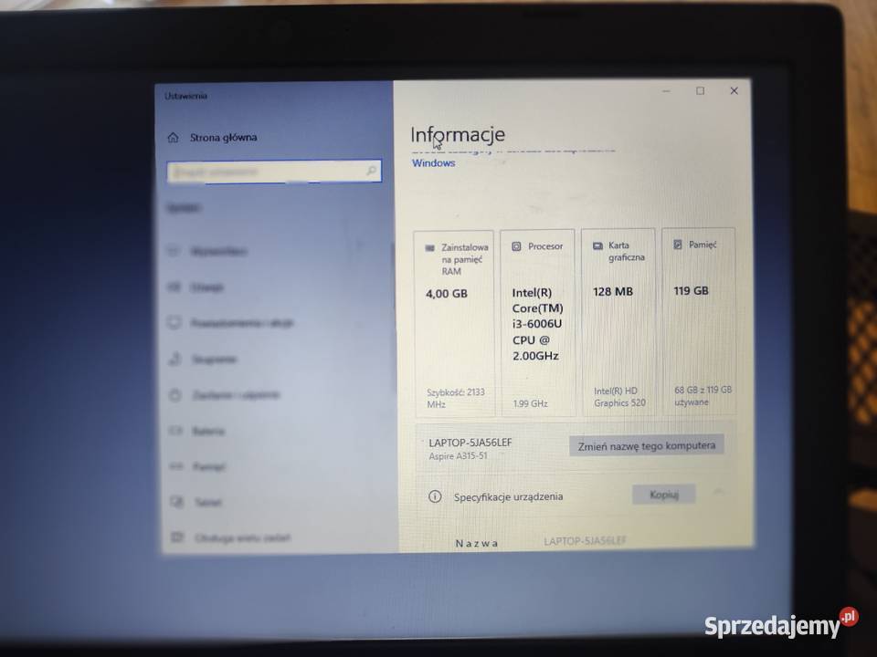 sprzedam laptop acer Aspire A31551 Sosnowiec