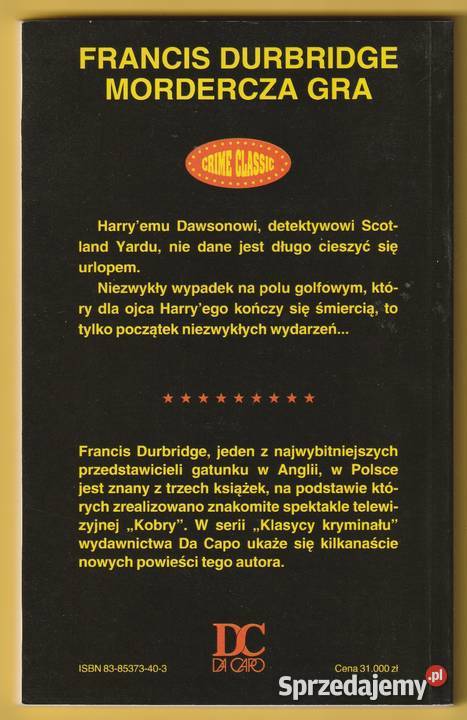 MORDERCZA GRA FRANCIS DURBRIDGE 1993 Łódź