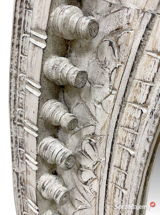 Białe drewniane lustro rzeźbione okrągłe z mango Lublin sprzedam