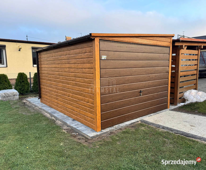 Garaż blaszany 3x45m Brama uchylna drewnopodobny 493zł/m2 łódzkie Sieradz