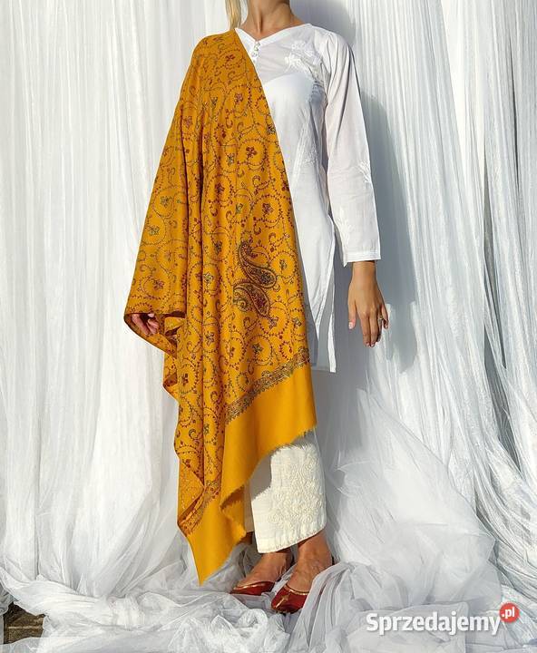 Szal orientalny żółty indyjski haftowany haft Szczecin