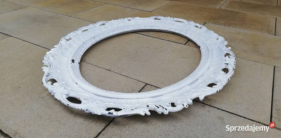 Rama owalna rzeźbiona niebieska biała ozdobna