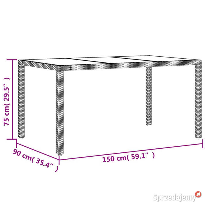Stół ogrodowy ze szklanym blatem brąz 150x90x75 Warszawa