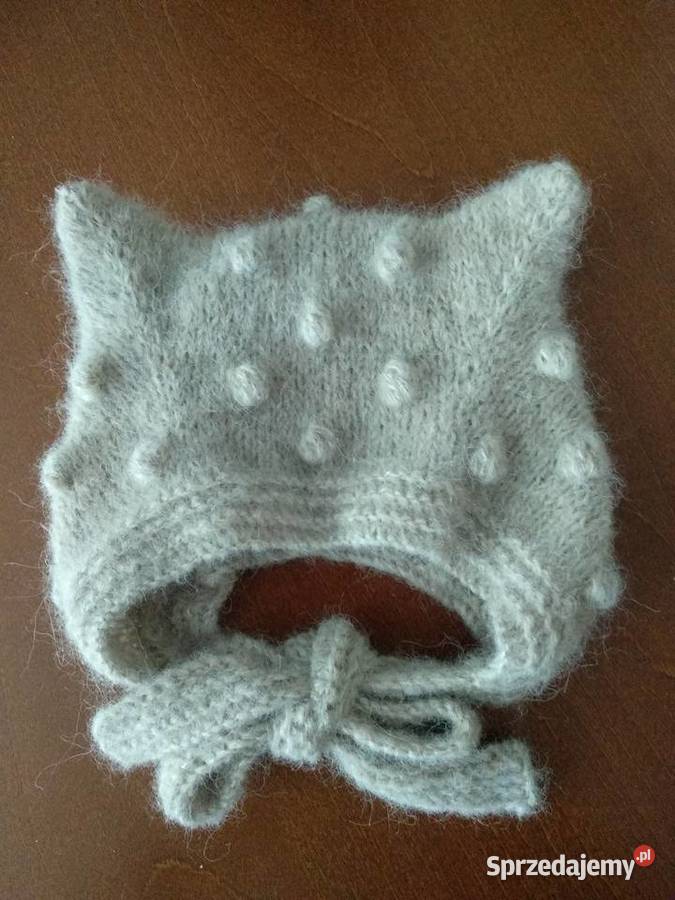 Czapeczka bonetka kotek beż