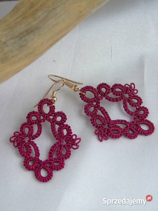 Kolczyki koronkoweróżne wzory kolory Wiśniowa