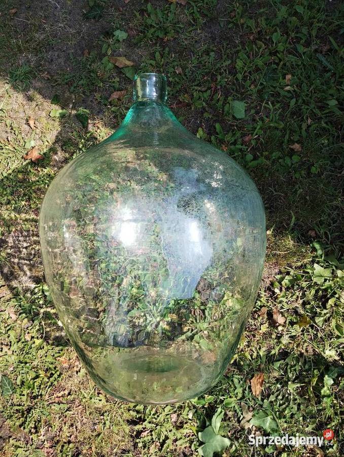 Balony na wino galon PRL zielone szkło ręczny Racibórz