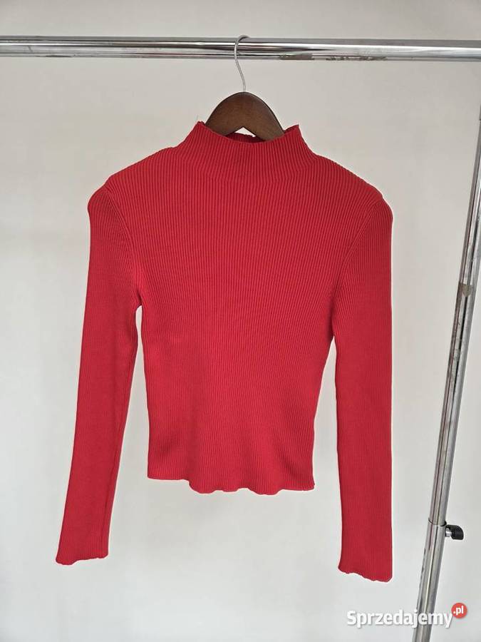 Czerwony golf bluzka ze stójką w prążek Swetry i golfy Liszki
