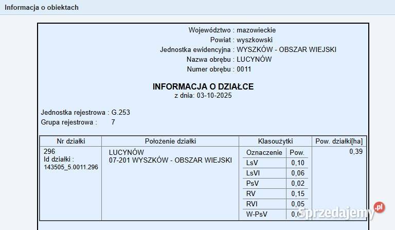 Działka pod rekreację rekreacyjna Lucynów Duży