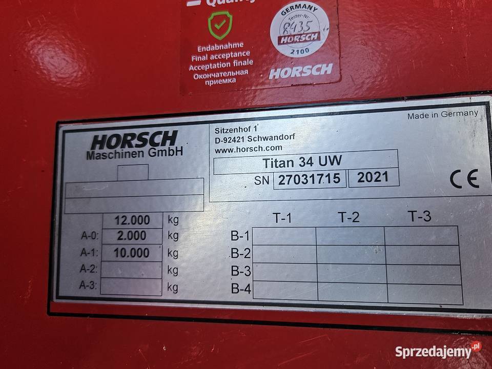 HORSCH TITAN UW 34 PRZYCZEPA PRZEŁADOWCZA 2021 Pozostałe Wydrowice sprzedam