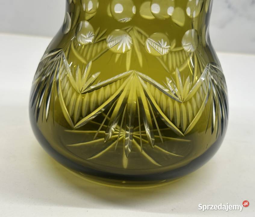 Wazon kryształowy barwiony z lat 50tych zielony Łódź