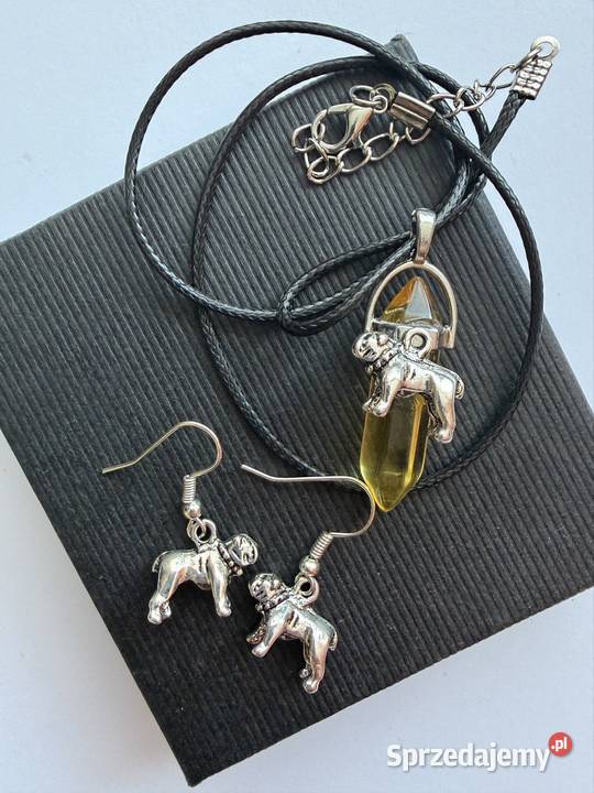 Zestaw biżuterii z metalu i szkła naszyjnik Łomża