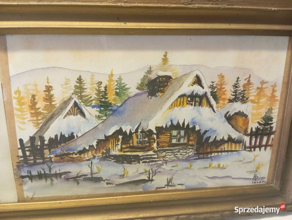 Porządki domowe stara akwarela Malarstwo Cieszyn