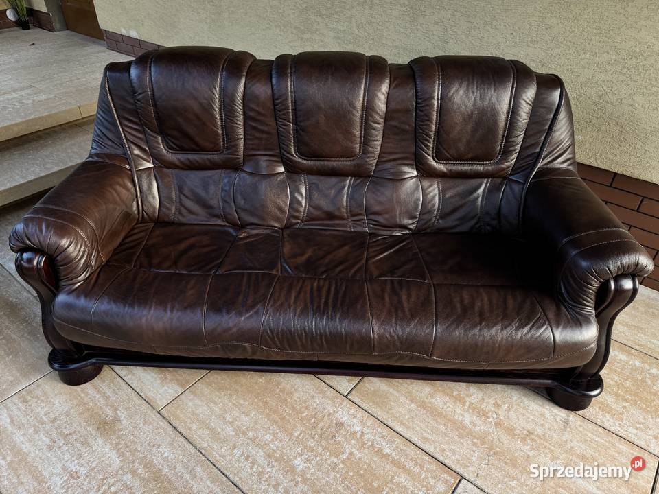 Wypoczynek skórzany stylowy brązowy kanapa fotel Sulbiny