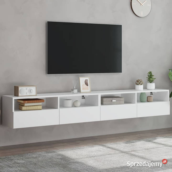 Ścienne szafki TV 2 białe 100x30x30 WM836883 mazowieckie Warszawa