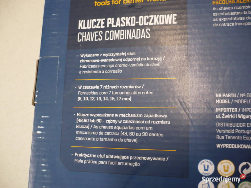 zestaw kluczy płaskooczkowych z grzechotką w